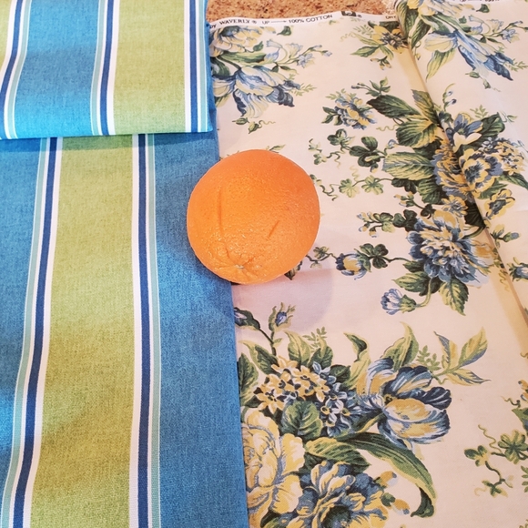 Upholstery Weight Cotton Fabric - Coordinated Floral & Stripes - Picture 4 of 6